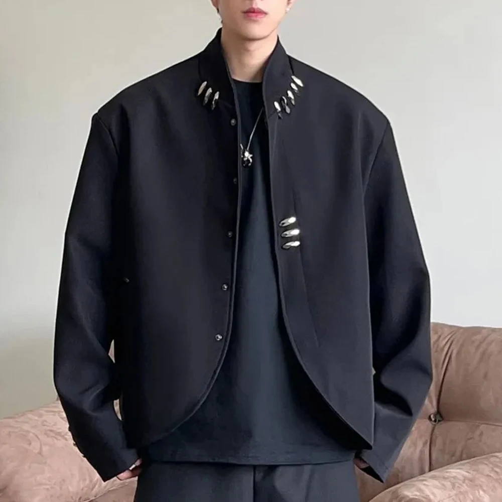 Men Autumn Jacket Metallic Niche Casual Jacket Streetwear Nightclub Stage Performance Fashion Campus Top Men'S Clothing 2026 New
