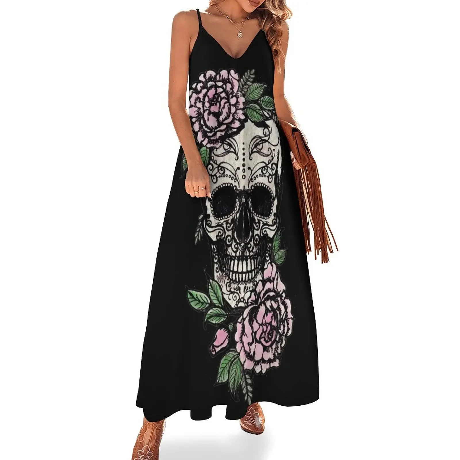 Sugar Skull & Roses Sleeveless Dress clothes for woman wedding guest dress 2025