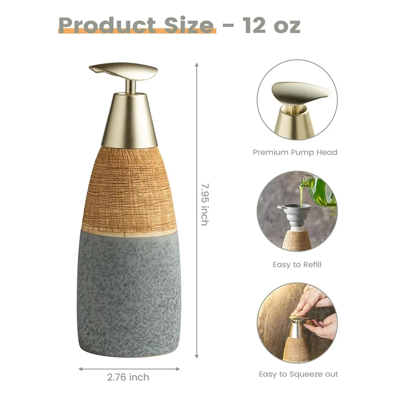 ABDJ-Kitchen 12Oz Hand Soap Dispenser For Bathroom Refillable Dispenser Bottle For Liquid Soap Shampoo And Showergel