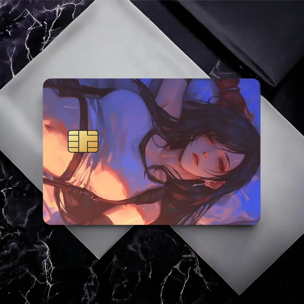 Cute T-Tifa Lockhart Film Skin Card Sticker For Bank Bus Metro Credit Debit Card Waterproof