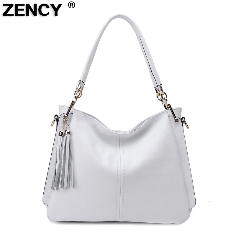 ZENCY Genuine Cow Leather  Long Handle Snow White Women Shoulder Bags Ladies Shopping Handbags Female Messenger Bag Satchel