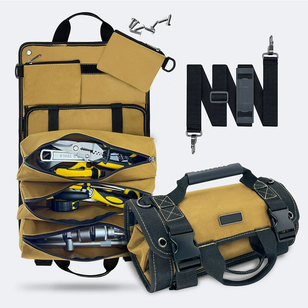 

Roll-Up Tool Bag Canvas Heavy Duty Electrician Tool Roll Organizer Portable Storage Pouch for Home Repair Hardware Tools