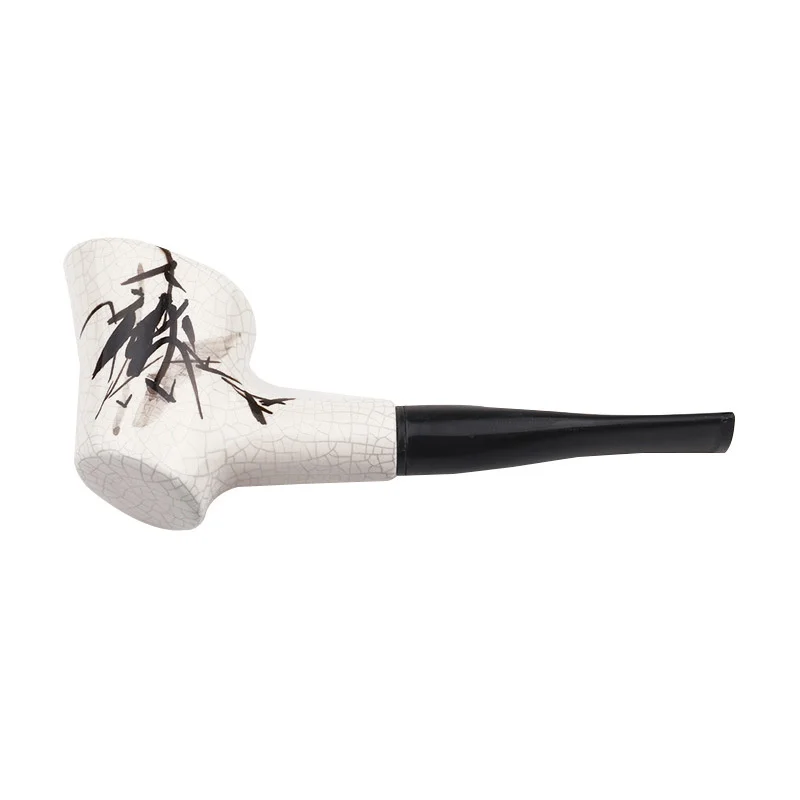 Ceramics 9mm Filter Flue Ink Wash Paint Porcelain Tobacco Pipe Retro Bent Type Handle Smoking Pipe With Accessory Old Dad\'s Gift