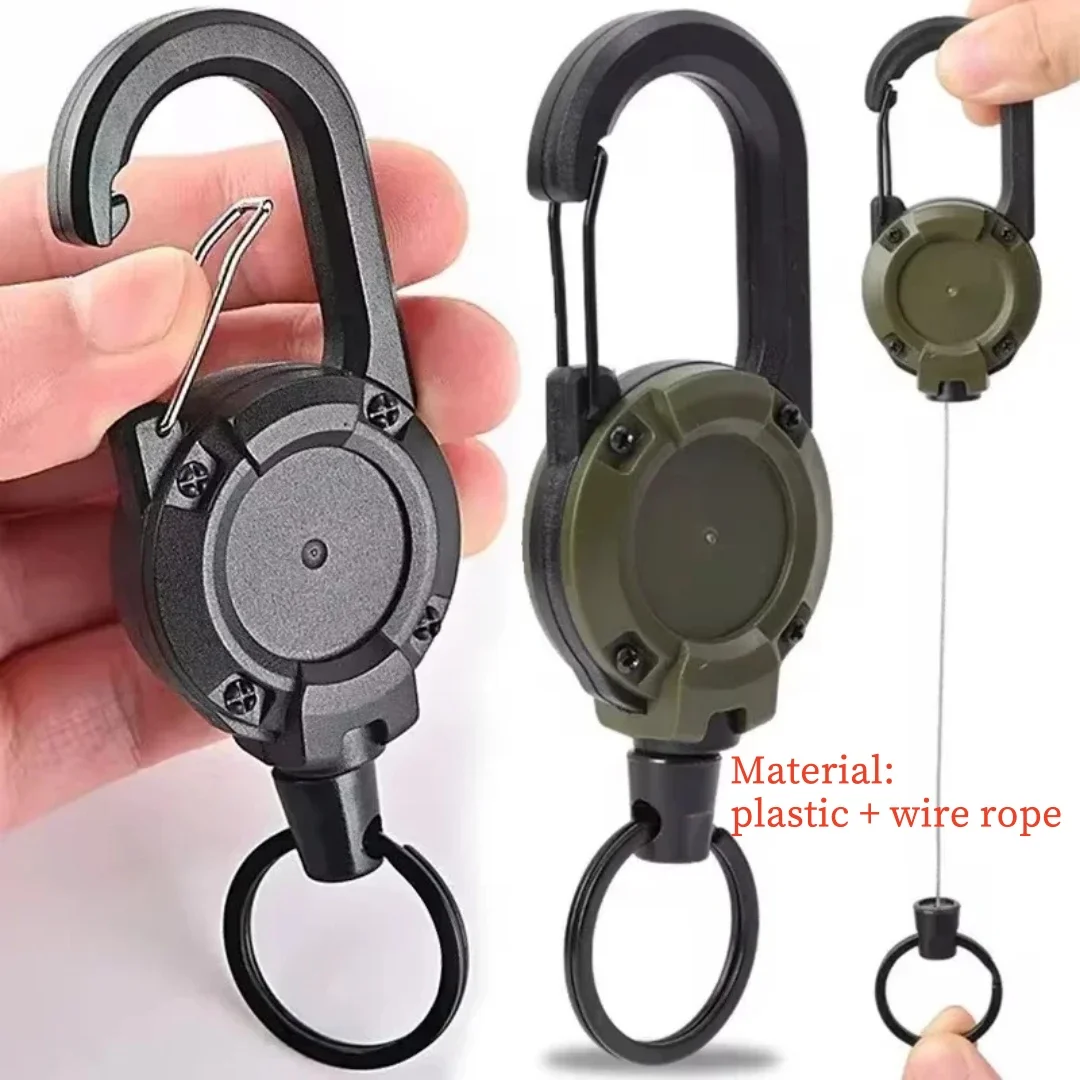 Sporty Retractable Keychain,, Outdoor Retractable Steel Wire Rope Buckle Spring Key Ring Heavy Duty Pull Reel Carabiner