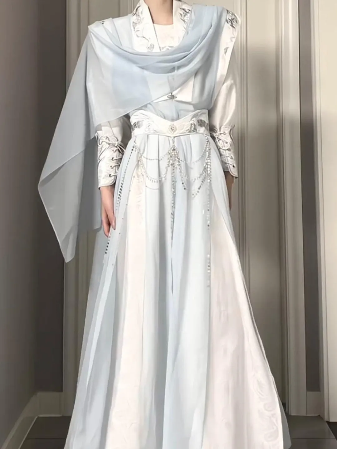 Elegant Embroidered Hanfu Set round Neck Male Female Style Traditional Chinese Costume Sleeve Protector Waist Seal for Martia...