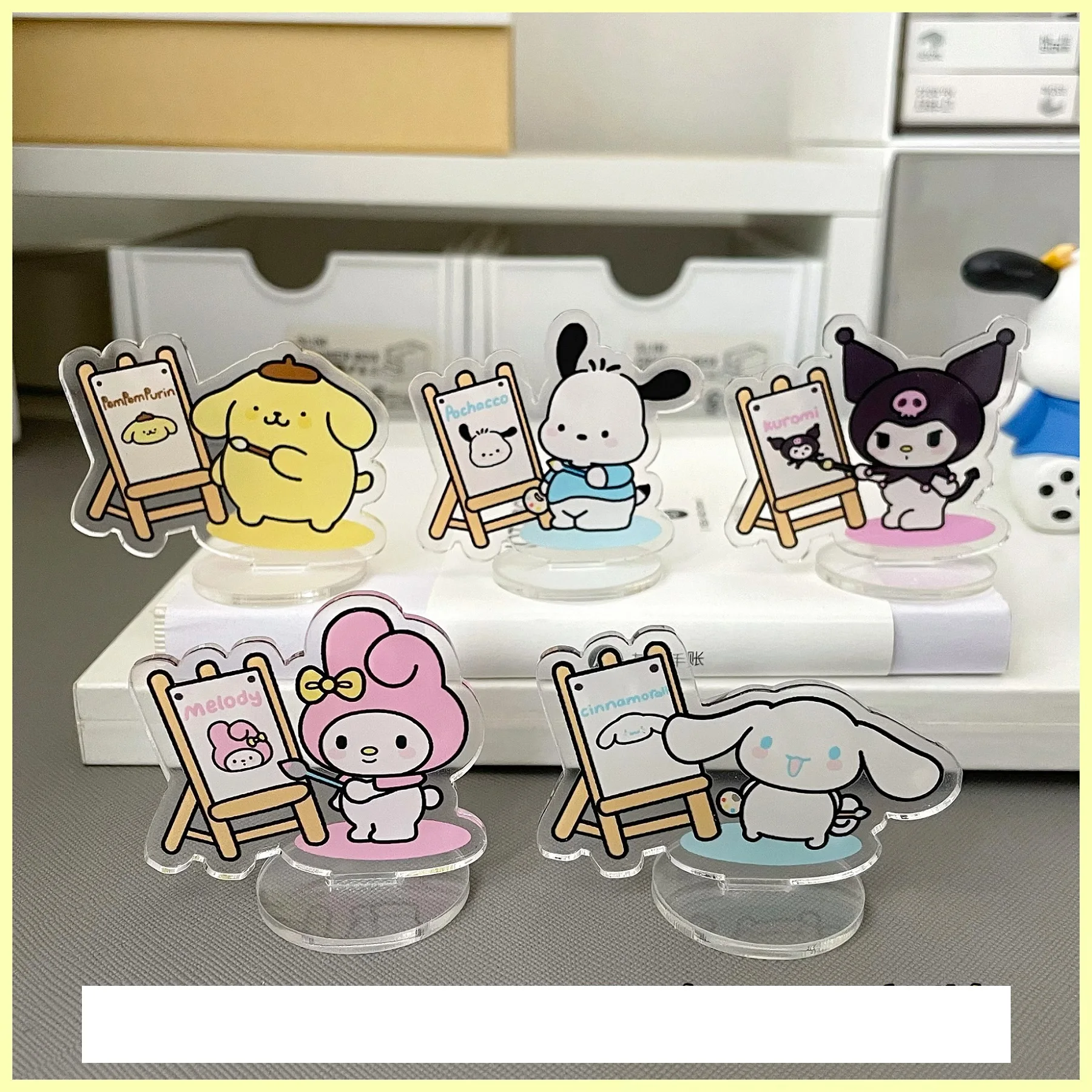 5 styles Cartoon Sanrio Figure Cosplay Acrylic Stands Mymelody Kuromi Cinnamoroll Pom Pom Purin Pochacco Model Plate Fans Gift