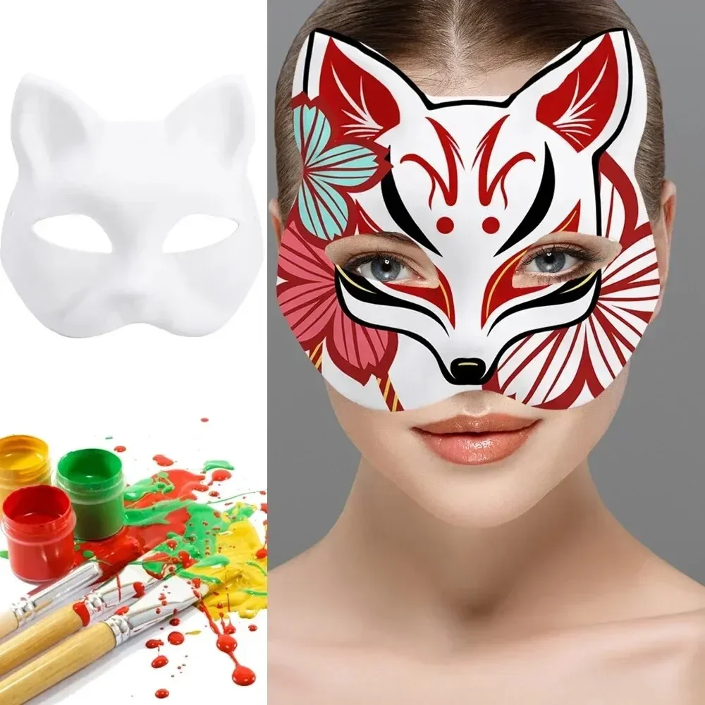 5Pcs DIY Japanese Mask Half Face Hand-painted Cat Fox Anime Demon Slayer Masquerade Halloween Festival Cosplay Prop