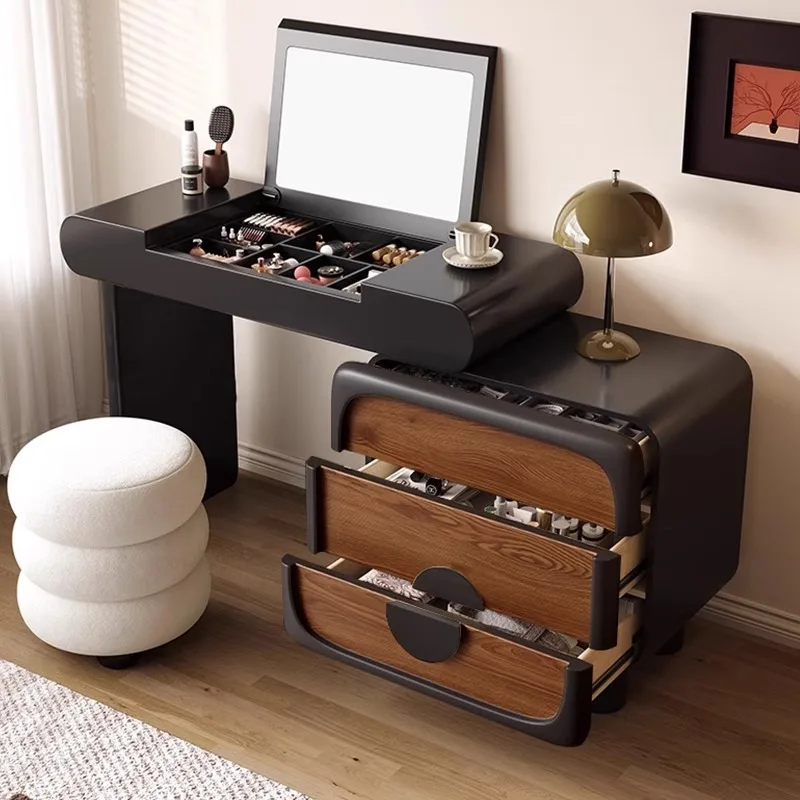 Modern Chinese-Style Solid Wood Makeup Vanity Integrated Dressing Table Chest Cabinet For Master Bedroom With Flip Cover Set