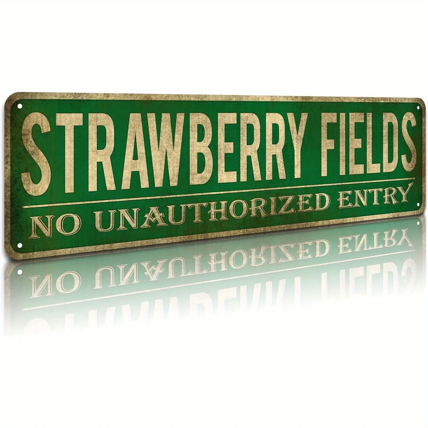 HD Tin Sign, Strawberry Fields No Unauthorized Entry Vintage Retro Metal Wall Art, Rustic Beatles Themed Home Decor Sign