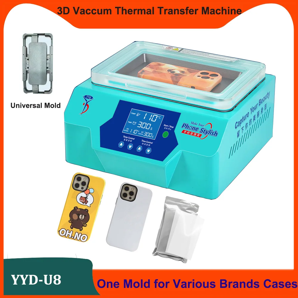 Tragbare Mini-Heißpressmaschine YYD U8 3D-Vakuumsublimation für iPhone 17, 16, 15, 14 Pro Max, XR, DIY-Fotofilm, robuste Rückseite
