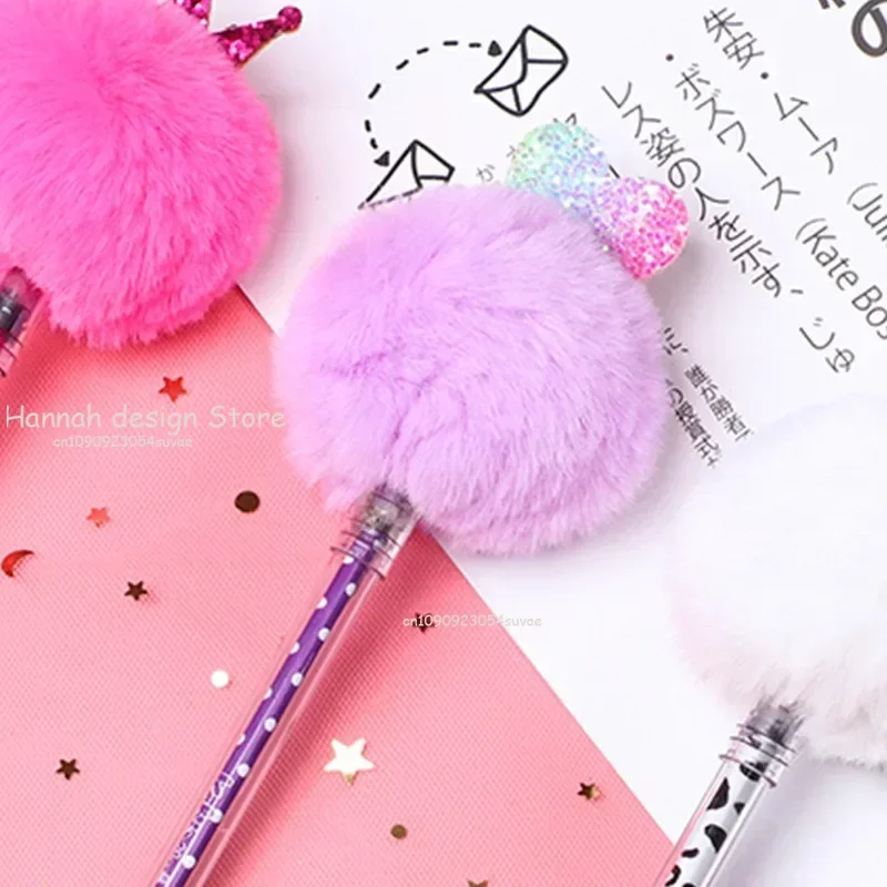 Creative Stationery Lovely Fur Plush Hair Ball Neutral Pen 0.7MM Black Water Signature Fluffy Creative Gel Pen Gel Pens