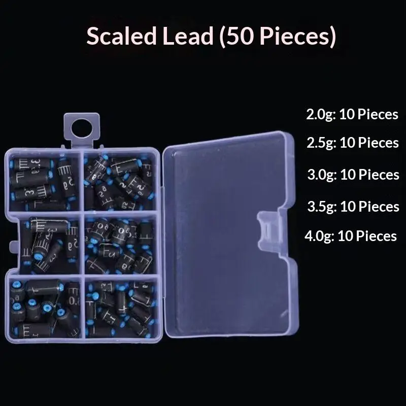 Fishing Lead Sinkers 50/100Pcs Accurate Engraved Weight Labels Organized Storage Case for Beginners & Pro Anglers