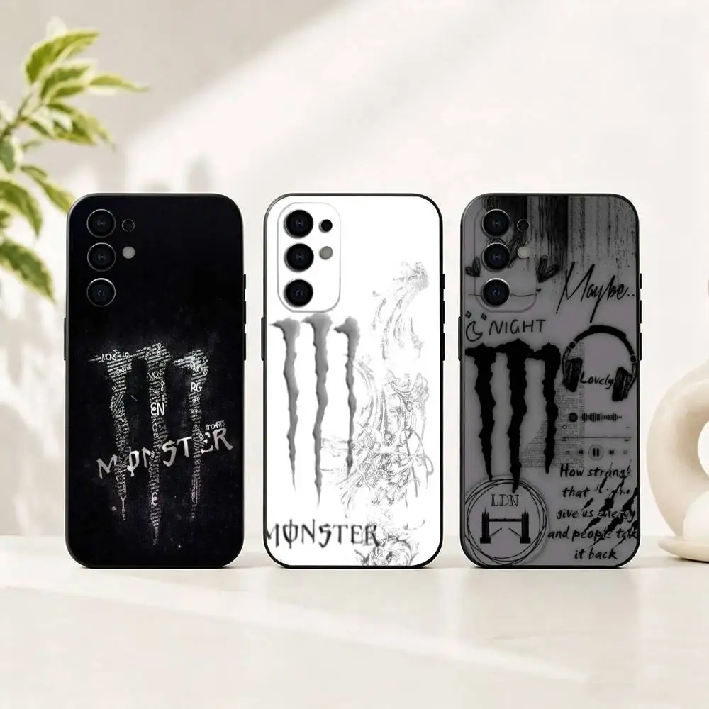 Funda de Silicona Suave Negra F-Fashion M-MonsterES Power Drink para Samsung S25, S24, S21, S22, S23, S30, Ultra, S20, Plus, FE