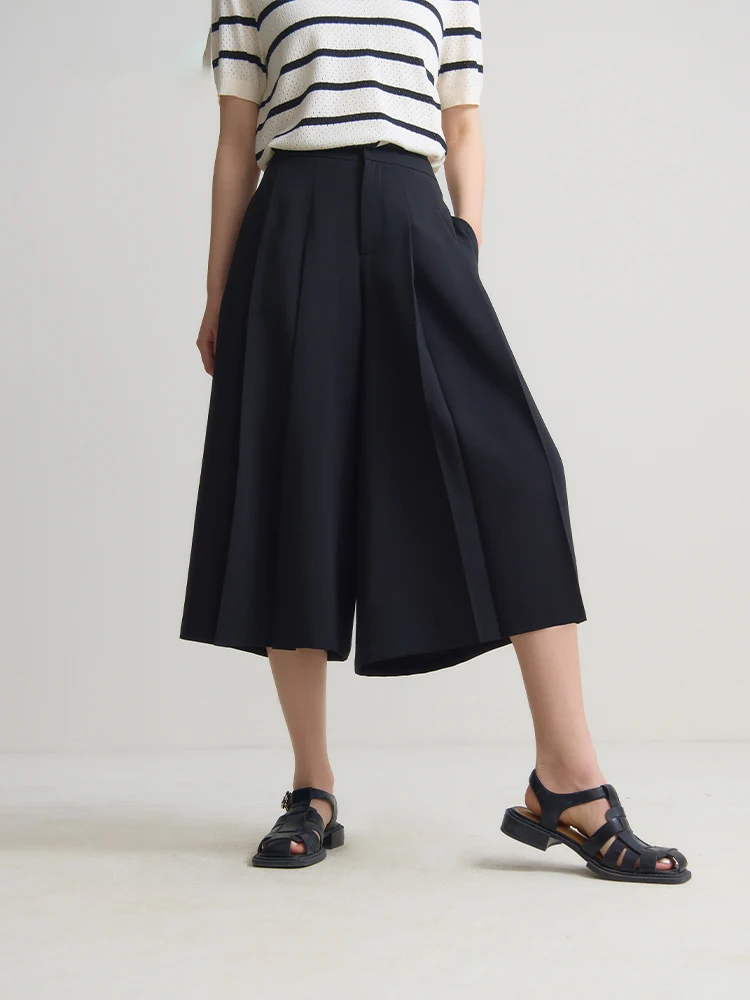 

DUSHU Oversize Hepburn Style High Waisted Fashionable Cropped Skirt Pants 2024 Summer New Commuting Versatile Loose Fit24DS82131