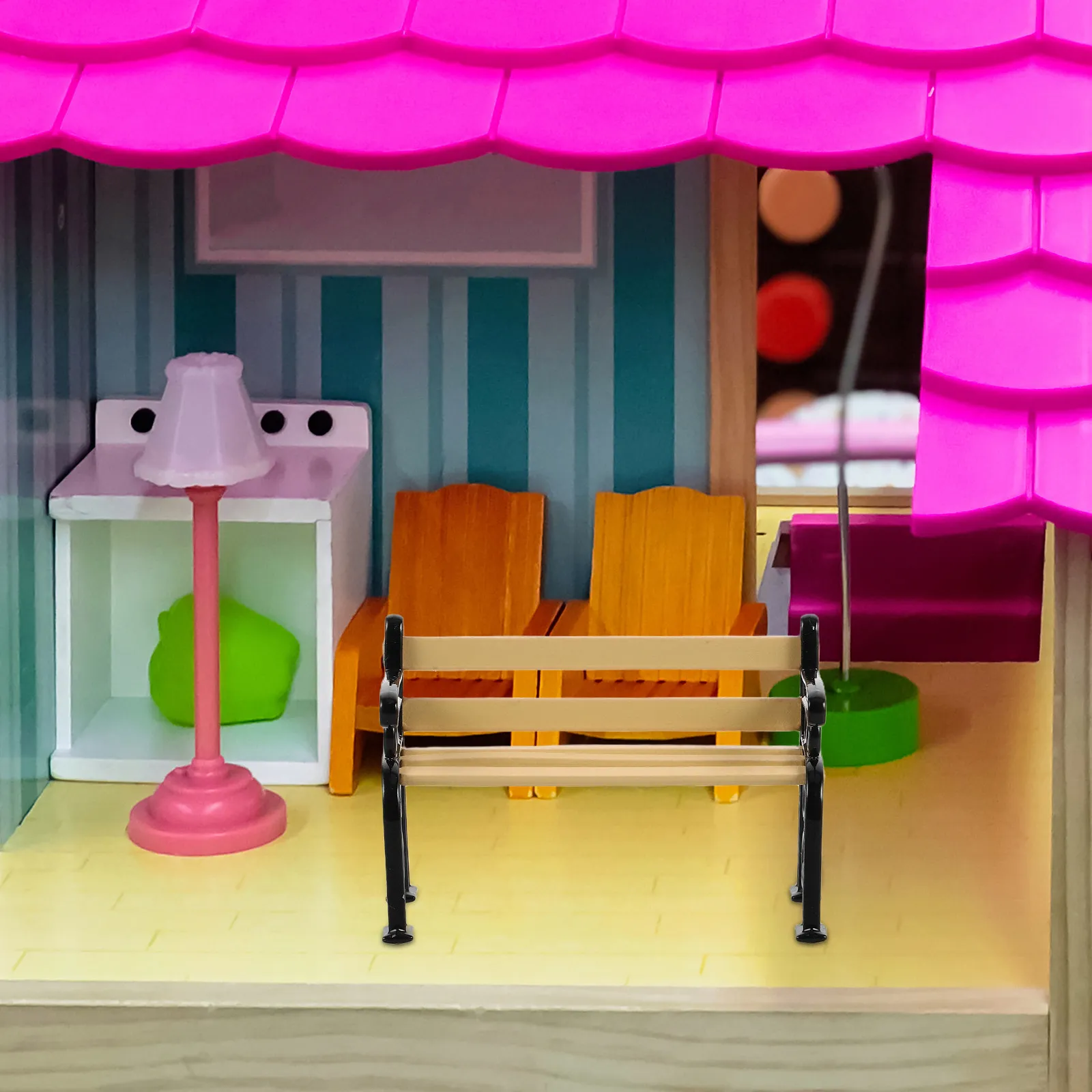 

Прочная скамья из сплава для кукольного домика, миниатюрный длинный стол и стул, реалистичные аксессуары для сада и сцен