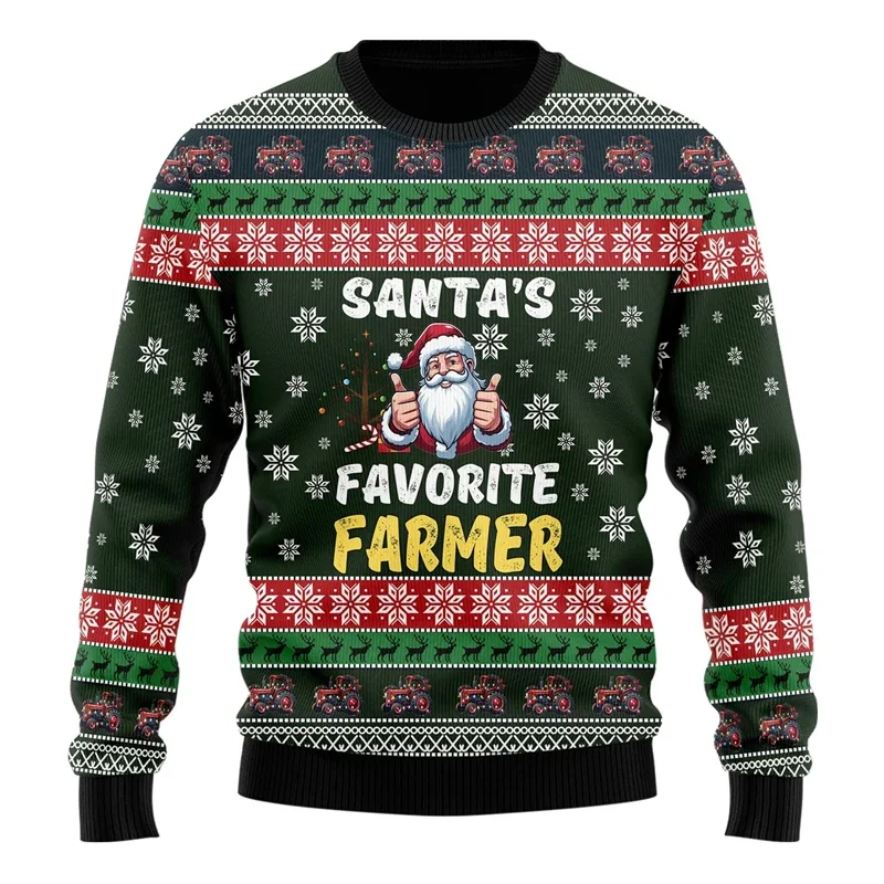 

2025 new Santa Claus ugly Christmas sweater men's clothing pullover sweater sports shirt farmer nurse coach top fashionable