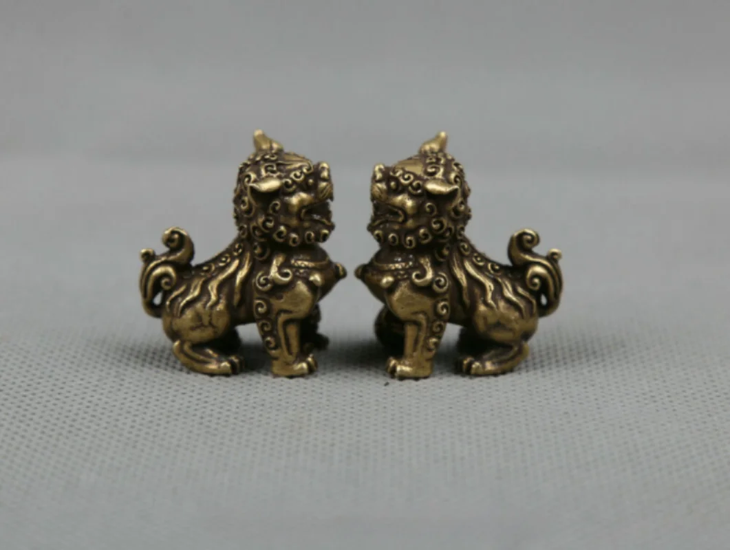 رائعة الصينية البرونزية الحيوان فو فو الكلب الحرس الأسد تمثال ديكورات المنزل #2