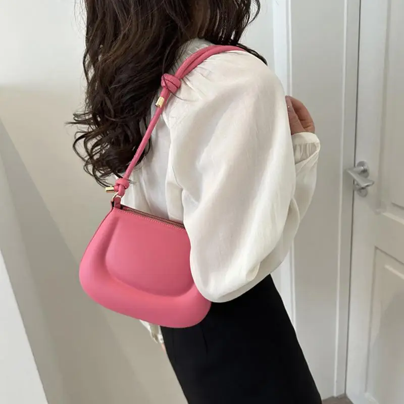 Soft Pu Leather Ladies Crossbody Bag Women Purple Underarm Bag Retro Candy Solid Color Handbag Fashion Design Girl Shoulder Bag