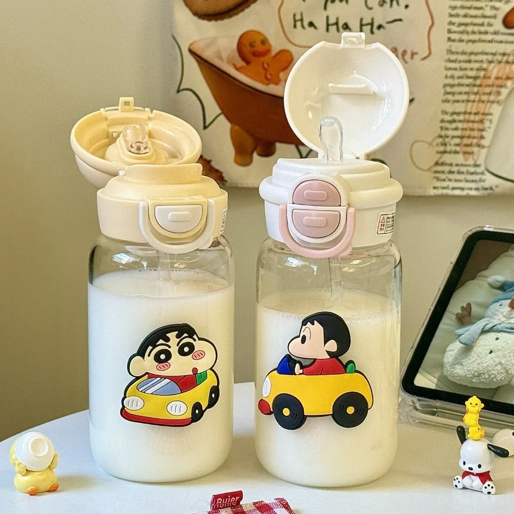 500 مللي تلوين شين تشان زجاجة ماء مع القش الكرتون المحمولة البلاستيك المنبثقة غطاء كوب ماء مانعة للتسرب لطيف شرب زجاجة #6