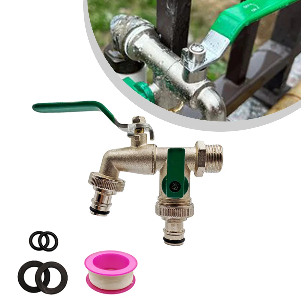 Garden Water Faucet Zinc Alloy Double Spout One Inlet Two Outlet Double Nipple Faucet Garden Watering Connector