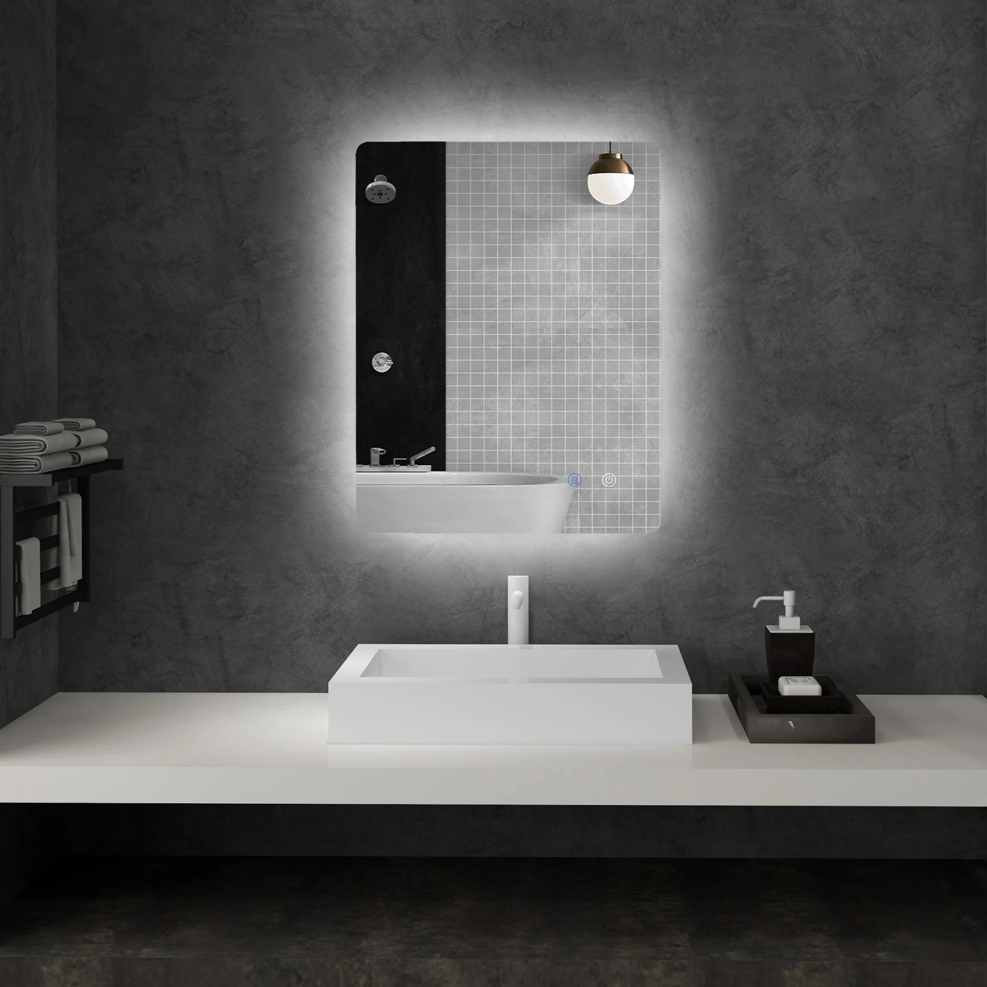 kleankin Lampada da parete rettangolare a LED per bagno - 80x60 cm - 3 colori, luminosità regolabile, interruttore touch, sistema anti-impronta bianco