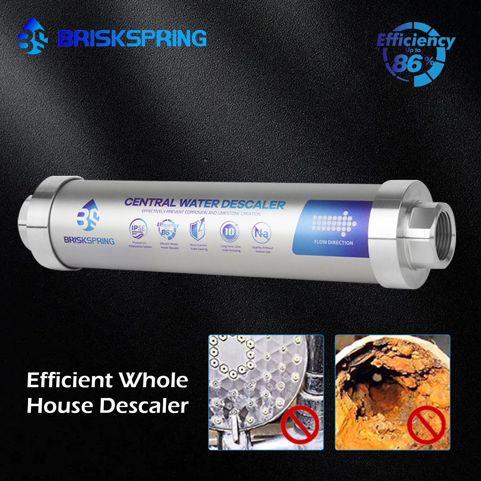 Descalcificador de agua sin sal para toda la casa, sistema suavizante de agua a escala, evita la escala construida en calentadores de agua, inodoro y calderas