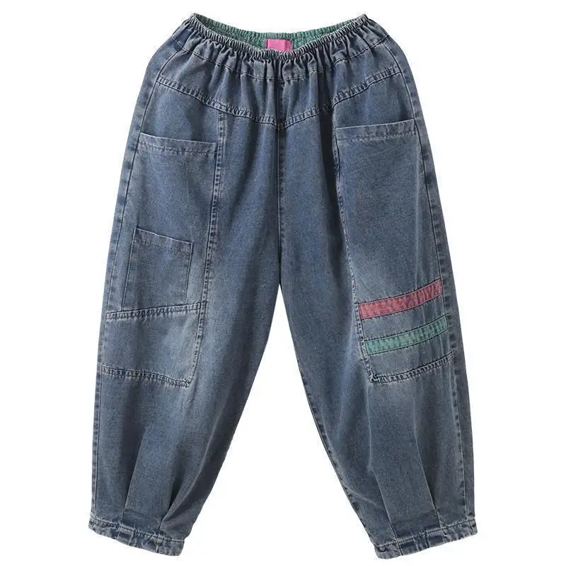 Chic Large Size Autumn Winter Thick High Waist Elastic Wide Leg Jeans Women Loose Harlem Pants Vintage Pocket Cowboy Pop Pants - Image 6
