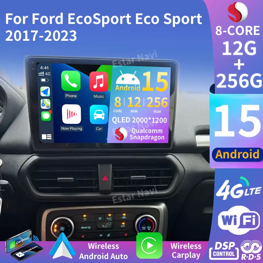 Android 15 Carplay For Ford EcoSport Eco Sport 2017 2018 2019 2020 - 2023 Multimedia Stereo Player Navi Head Unit 2din Car Radio