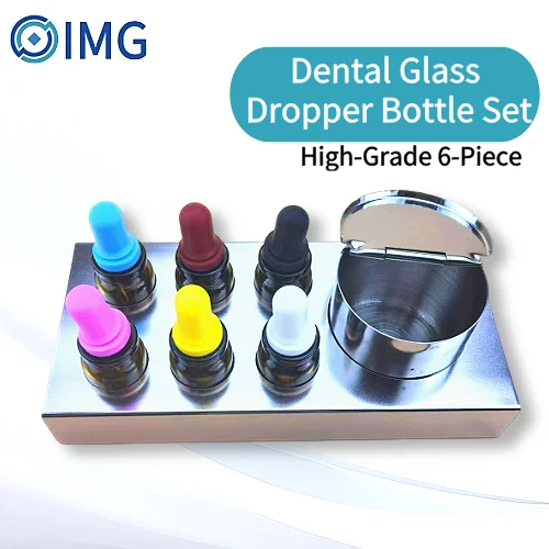 

Dental Glass Dropper Bottle Kit Colored Medicament Dropper Management Bottle Cotton Bowl Set with Stainless Steel Stand