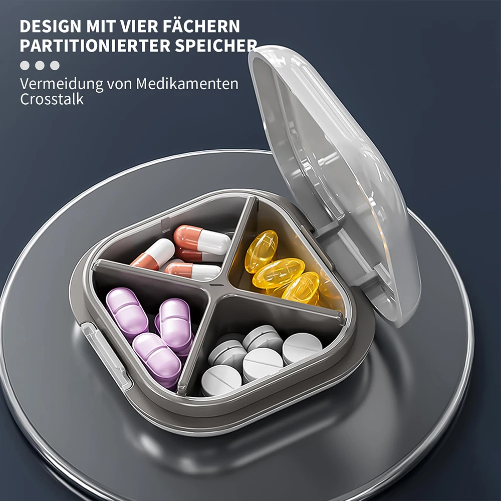New Travel Pocket Pill Box Daily Pill Organiser with 4 Compartments Compact Travel Medicine Holder for Vitamins Medication