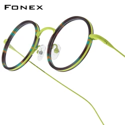 FONEX Titanium Glasses Frame Women Brand Design Vintage Retro Round Eyeglasses Men Japanese Spectacles High Quality Eyewear 5844