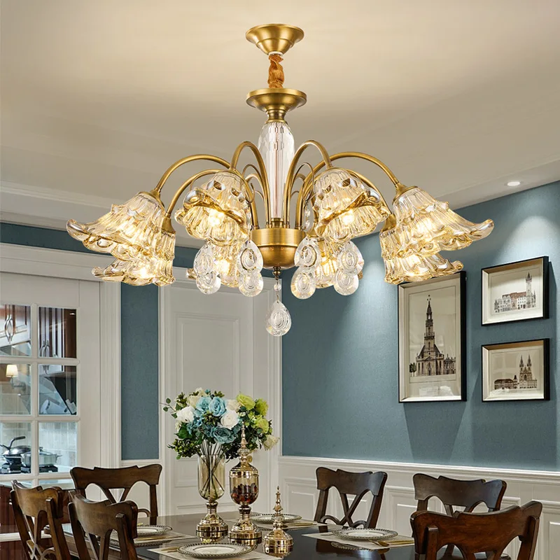 American All-copper Living Room Chandelier Light Luxury Retro Atmosphere Villa Hotel Lobby Hall Main New Chandelier