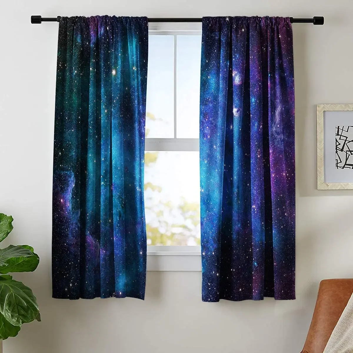 Outer Space Blue Planet Nebula Universe Black Psychedelic Starry Sky Astronomy Living Room Bedroom Blackout Curtains