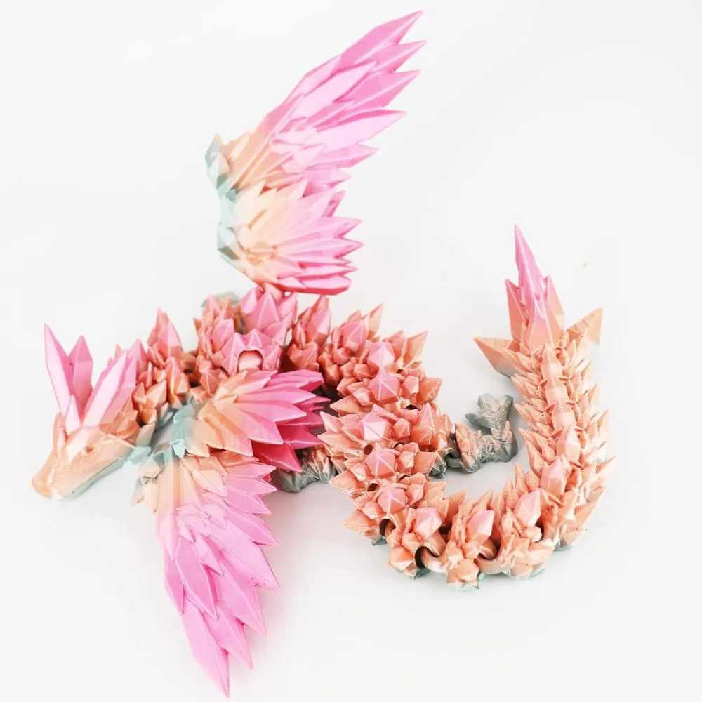 

3D Printed Dragon, 18 inch Articulated Winged Dragon with Mystery Crystal, Home Office Decor Gift
