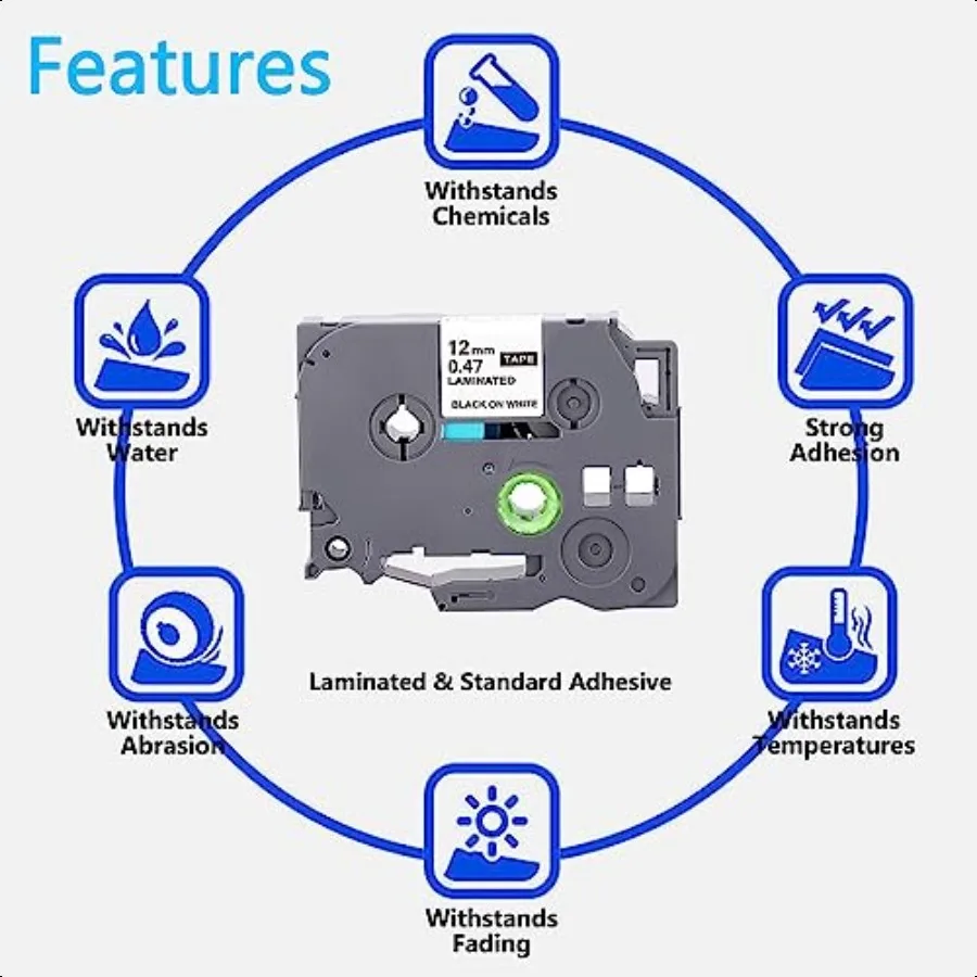 TZE231 Compatible Label Tape Replacement for Brother TZe231 TZ231 Laminated P Touch Label Maker Tape Black on White for PTD200