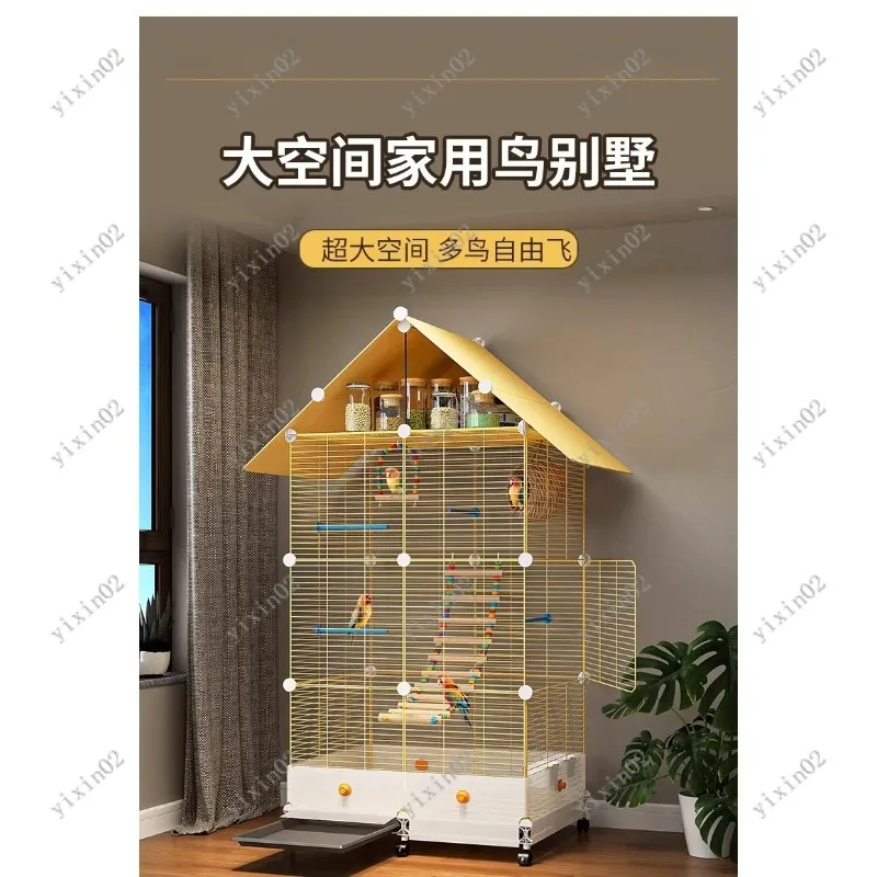 

Большая роскошная клетка для птиц в стиле виллы, с защитой от брызг, на колесиках, для домашнего использования