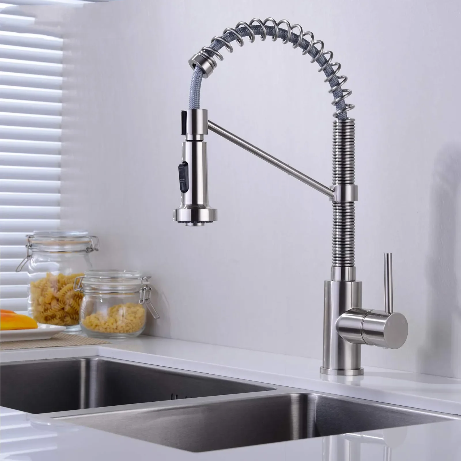 Kitchen Faucet with Pull Down Accessories Sprayer Single Handle Spring Sink Faucet Brushed Nickel Commercial Kitchen Faucets