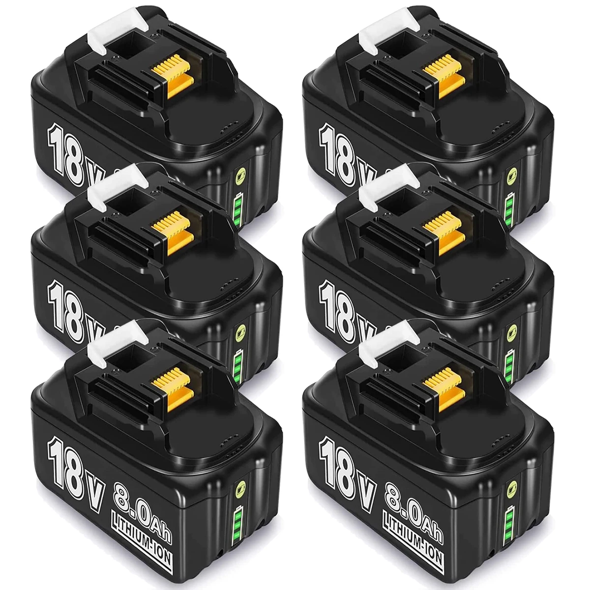 6 Packs 8.0Ah Li-ion BL1860B Battery Replacement for 18V Battery Compatible with 18 Volt Battery BL1890 BL1860 BL1850B BL1850 BL