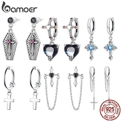 Bamoer 925 Sterling Silver Cross Gothic Hoop Earrings Punk Helix Piercing Goth long for Women Daily Hiphop Party Fine Jewelry