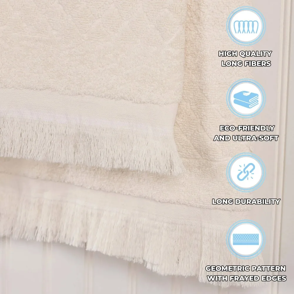 Rolla Cotton Geometric Soft 12 Piece Towel Set, Ivory