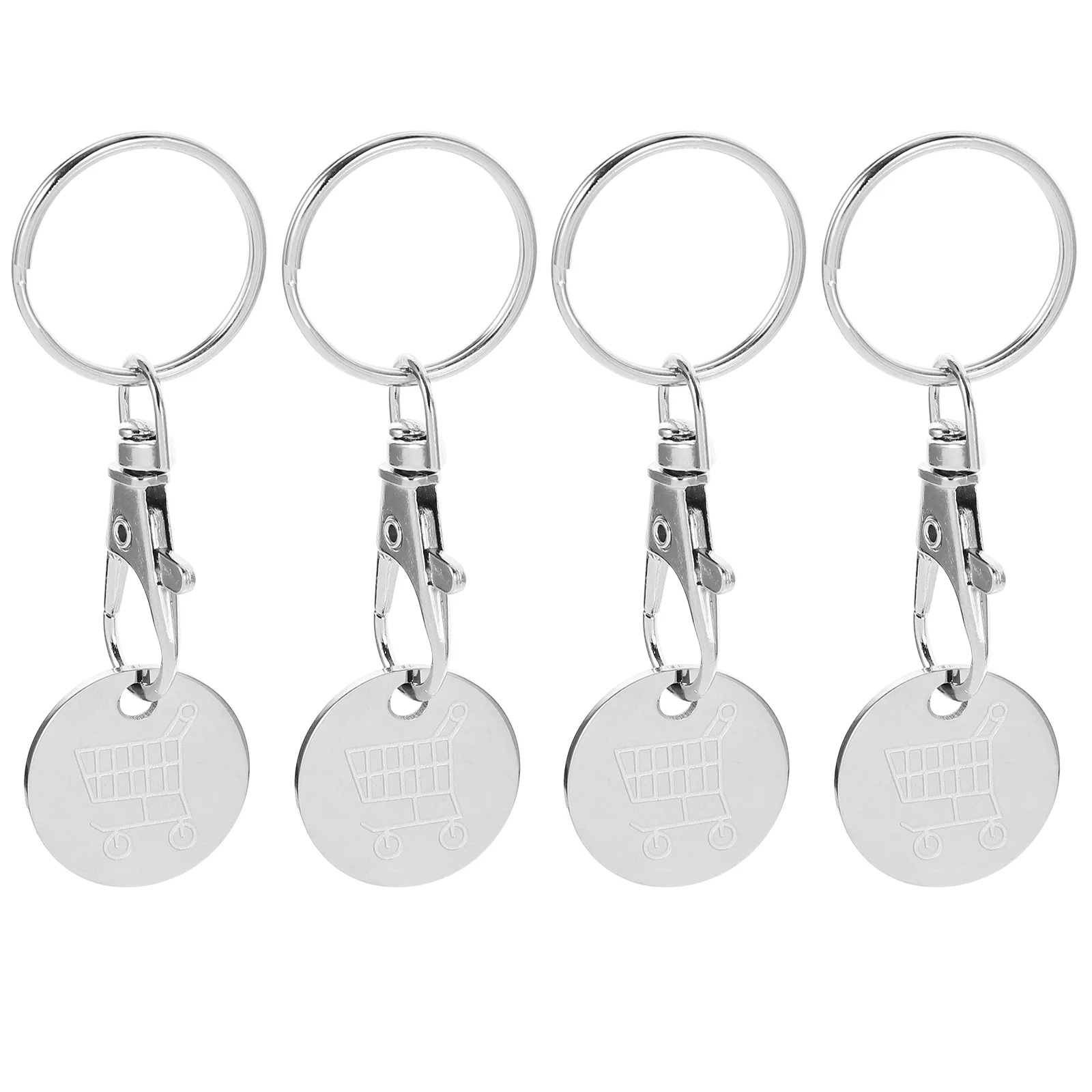 

4 Pcs Cart Token Small Trolley Tokens Keyrings Mini Shopping Keychain Stainless Steel Pendant Portable