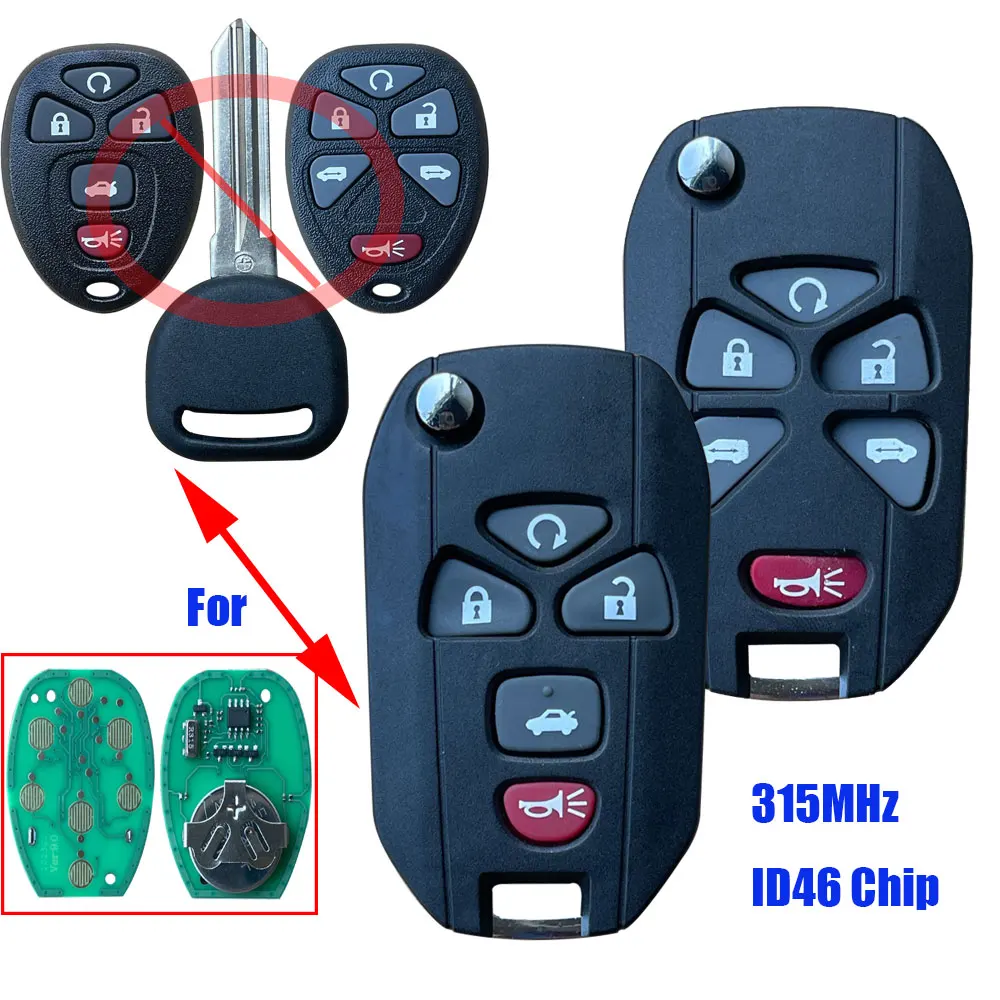 OUC60270 Flip Keyless Remote Car Key Fob For Buick G-C For Chevrolet For Cadillac Pontiac Saturn 6 Buttons 315Mhz ID46 KOBGT04A