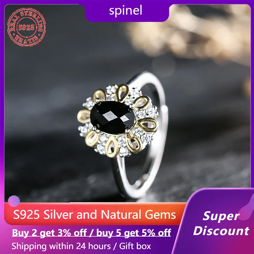 Deluxe S925 silver ring paired with natural spinel women's ring, wedding jewelry accessories will not fade, adjustable size