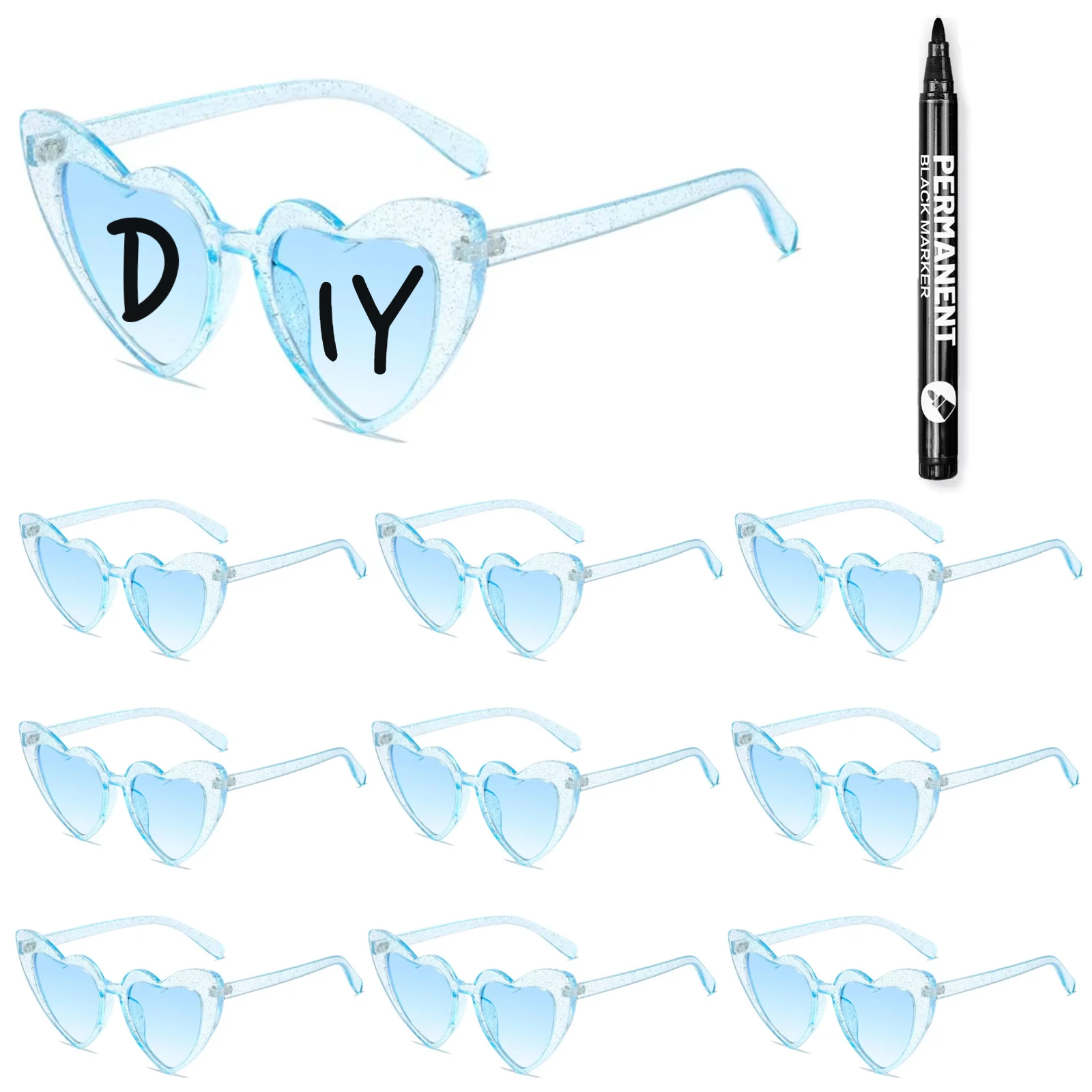 100-10 stuks DIY bruiloft zonnebril gepersonaliseerde hart zonnebril met pen vrijgezellenfeest bril bruidsmeisje cadeaus voor gasten - afbeelding 1