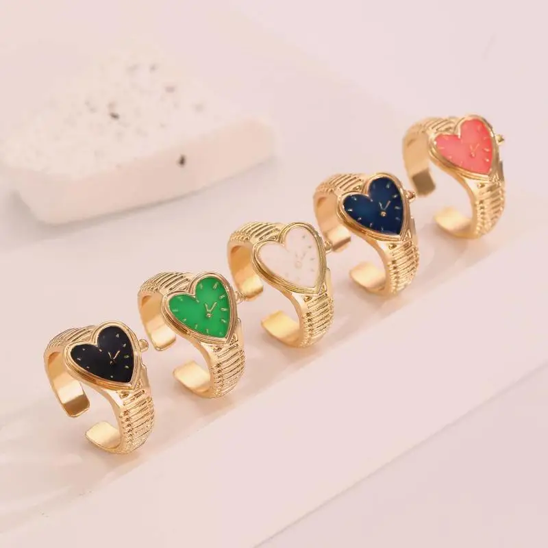 خواتم ساعة كلاسيكية على شكل قلب للنساء والرجال خواتم افتتاح شخصية قابلة للتعديل اتجاه جديد مجوهرات كلاسيكية إكسسوارات فريدة من نوعها #4