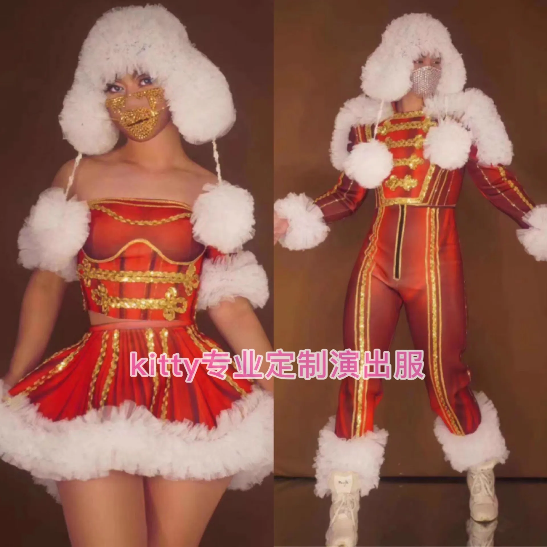 Vintage Christmas Party Costumes Red Bar Ds Men Women Group GoGo Dance Team Singer Bar Nightclub Stage Rave Performance Clothing