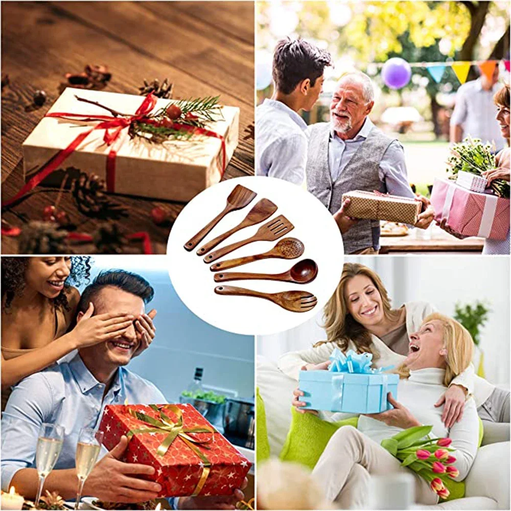 1-7 قطعة مجموعة أدوات المطبخ ، مجموعة أدوات الطبخ الخشبية غير عصا عموم المطبخ أداة الجار هدية مجموعة ملاعق الطبخ الخشبية