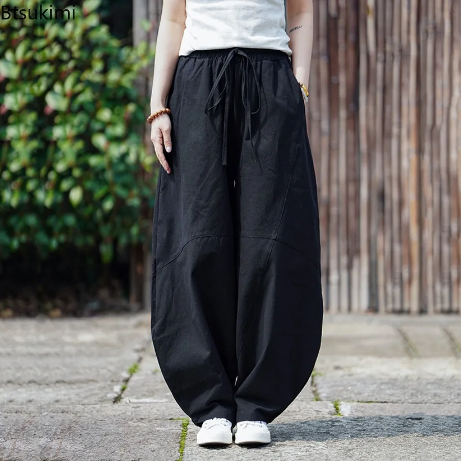 Chinese Style Linen Summer Men's Cotton and Linen Hemp Wide-leg Pants Retro Loose Pants Outdoor Travel Leisure M-5XL Plus Size