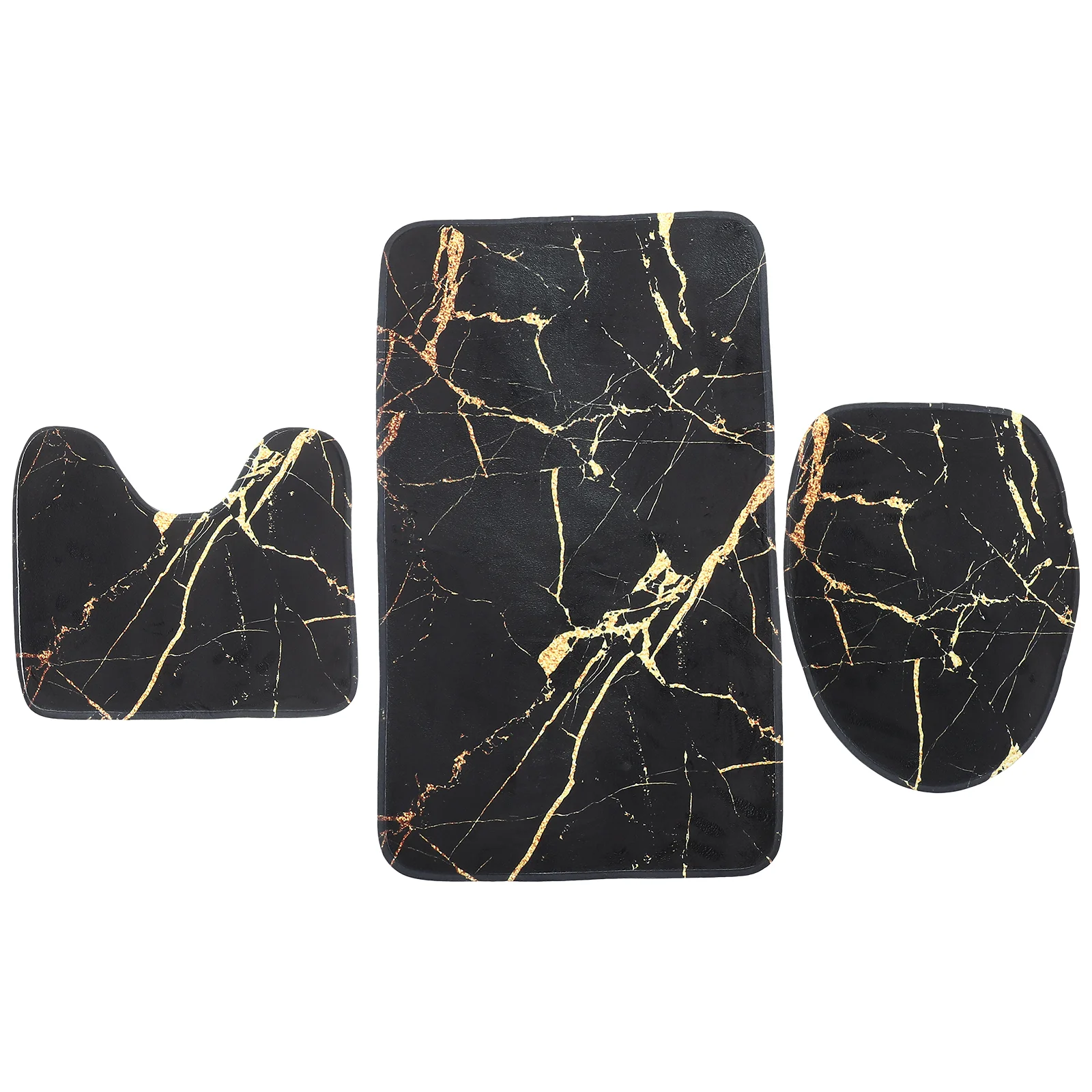 Bathroom Ground Pad Reusable Toilet Cover Black Marble Shower Curtain Set Rug Lid Circle