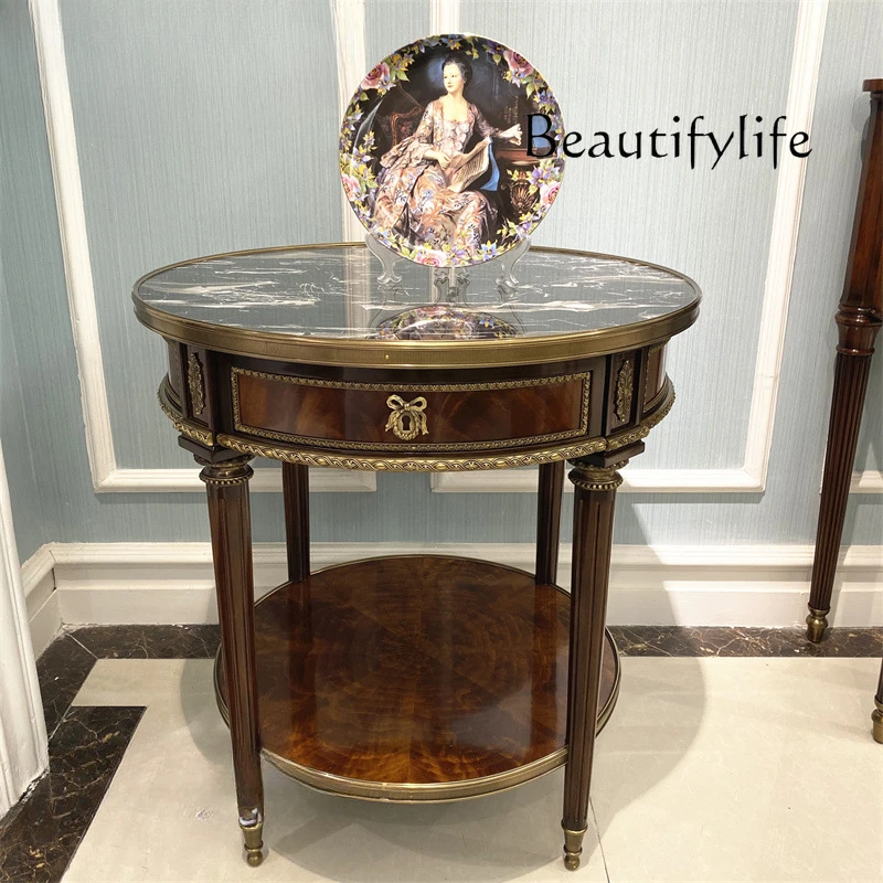 

Round corners imported mahogany heart solid wood living room sofa side table small round table leisure table